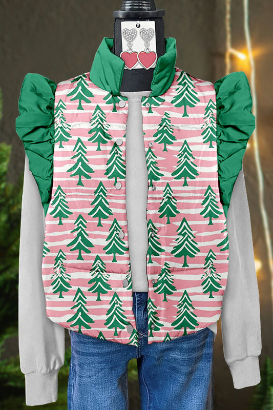 Christmas Tree Striped Flying Sleeve Padded Vest