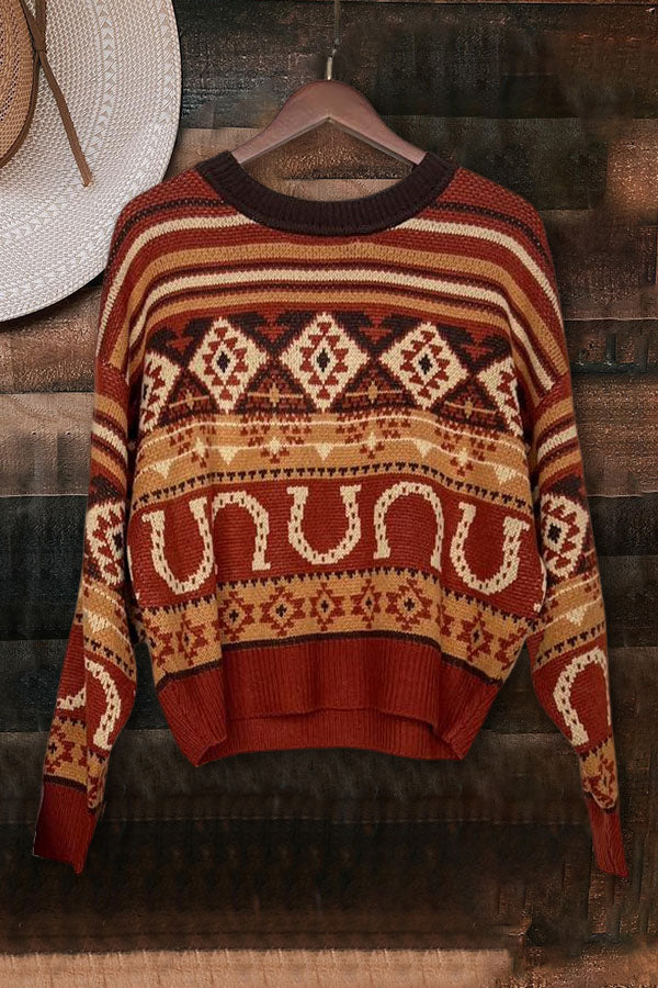 Western Pattern Pullover Sweater