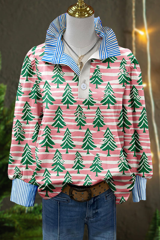 Christmas Tree Striped Print Top