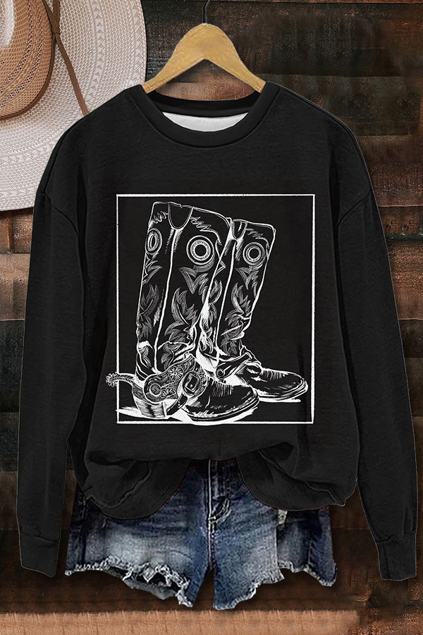 Western Boot Print Sweatshirt