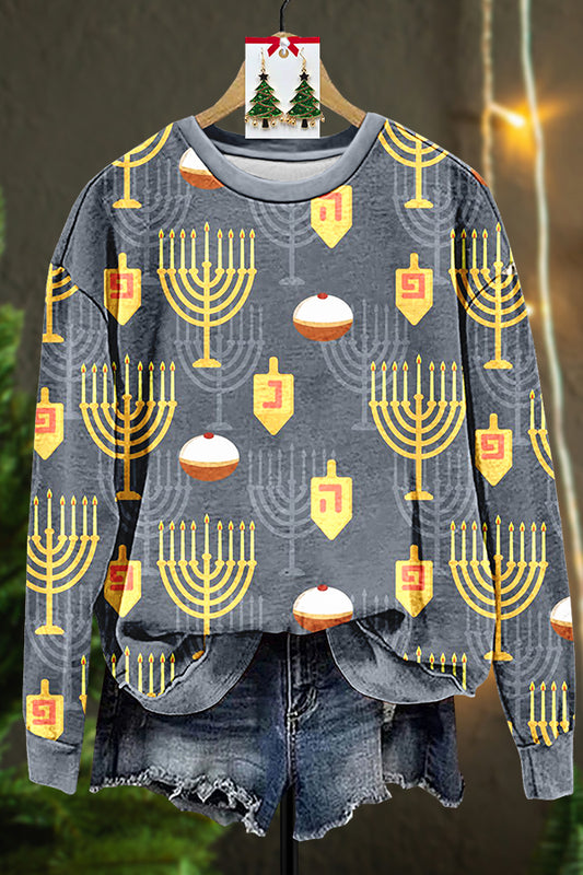 Hanukkah Menorah Print Sweatshirt