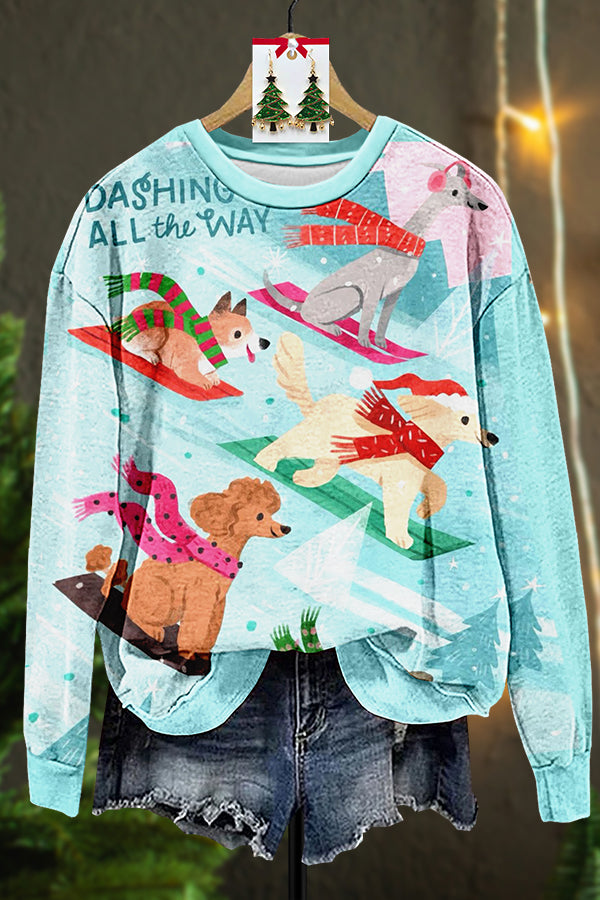 Christmas Ski Dog Print Sweatshirt