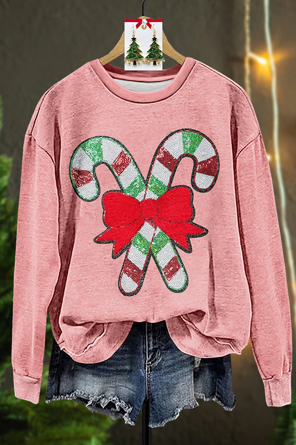 Christmas Candy Cane Sequin Sweatshirt