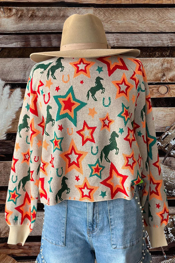 Western Star Horse Print Sweater