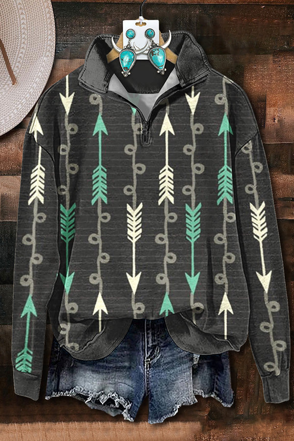 Contrast Arrow Print Zip Sweatshirt