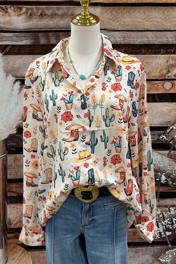 Casual Western Cactus Print Shirt