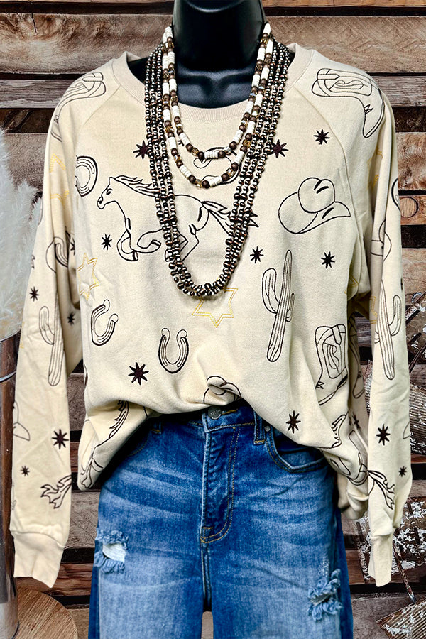 Casual Western Print Sweatshirt