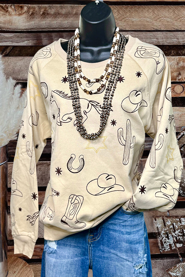 Casual Western Print Sweatshirt