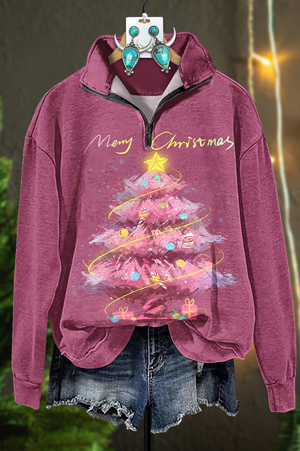 Hand Painted Christmas Tree Zipper Sweatshirt