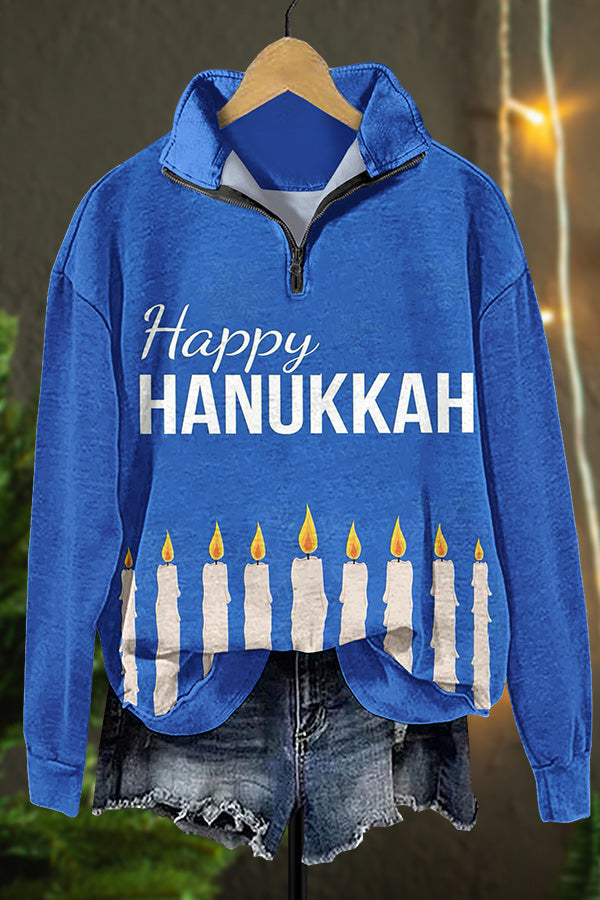 Happy Hanukkah Candle Zip Sweatshirt