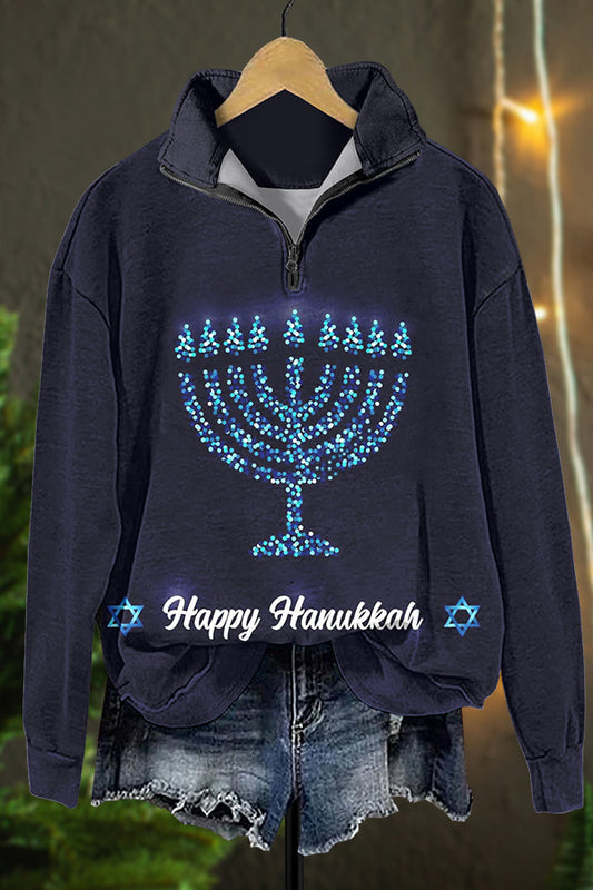 Happy Hanukkah Menorah Zip Sweatshirt