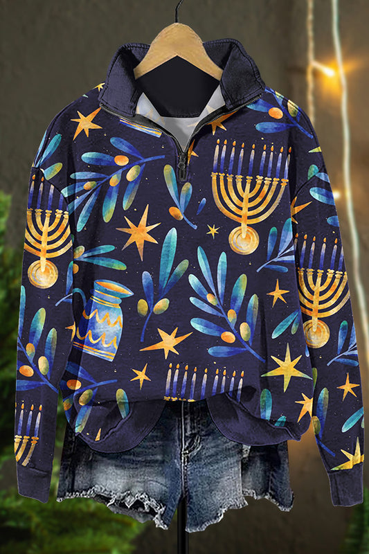 Shiny Hanukkah Zip Sweatshirt