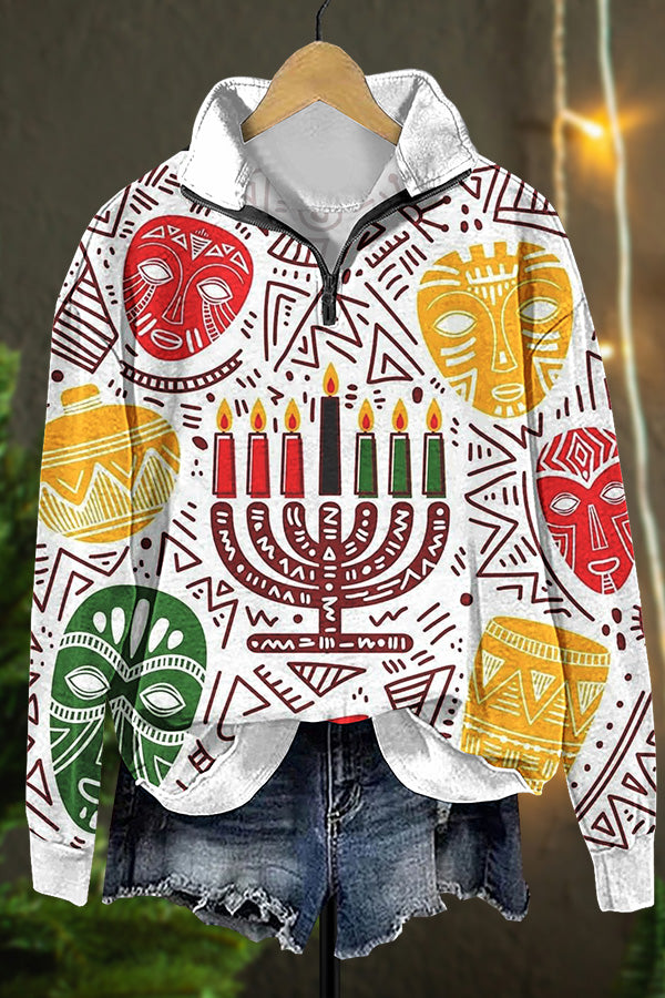 Abstract Hanukkah Print Zip Up Sweatshirt