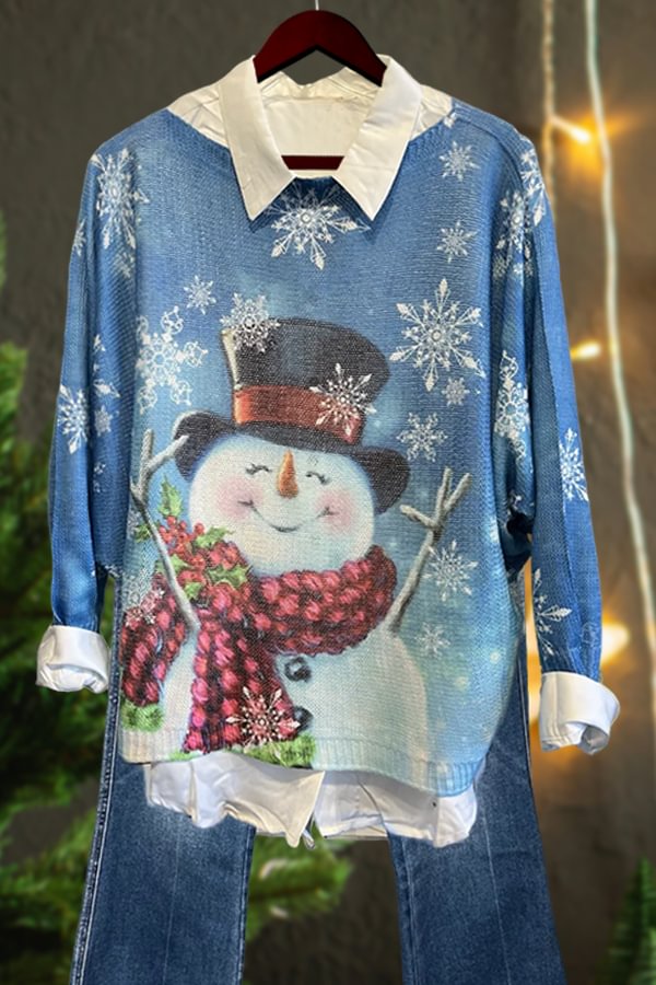 Christmas Snowman Print Sweater