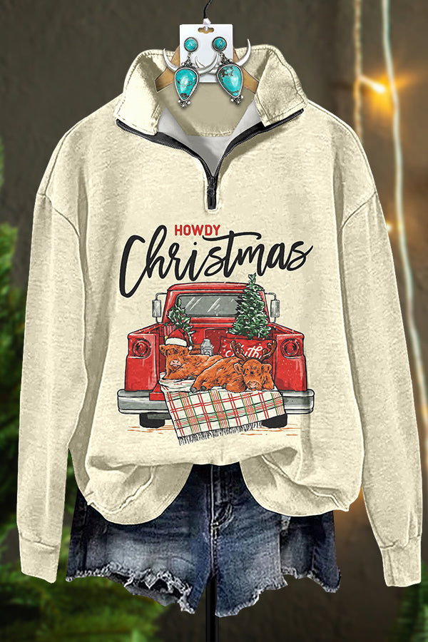 Cute Howdy Christmas Zipper Sweatshirt