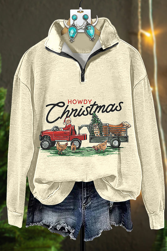 Howdy Christmas Ranch Zipper Sweatshirt