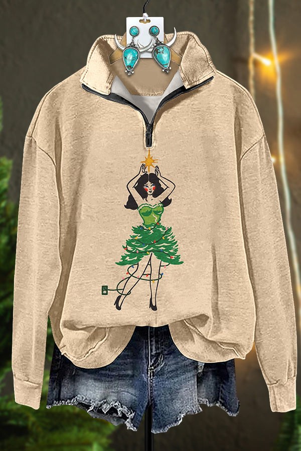 Cowgirl Christmas Tree Zipper Sweatshirt