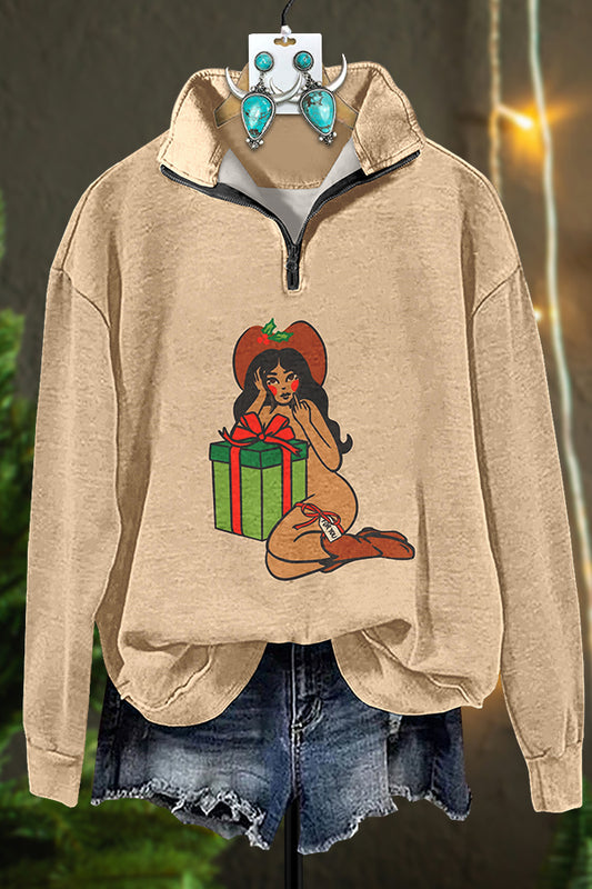 Cowgirl Christmas Gift Zipper Sweatshirt