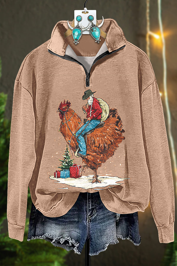 Cowboy Christmas Hen Zipper Sweatshirt