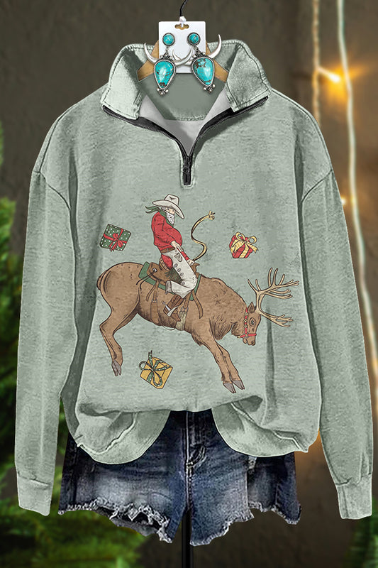 Santa Claus Elk Zipper Sweatshirt