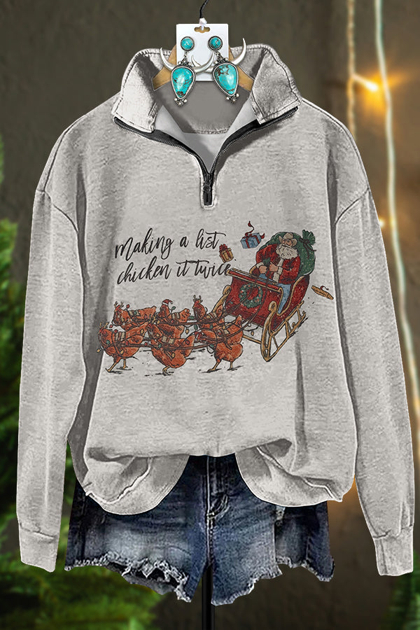 Christmas Cowboy Chicken Zipper Sweatshirt