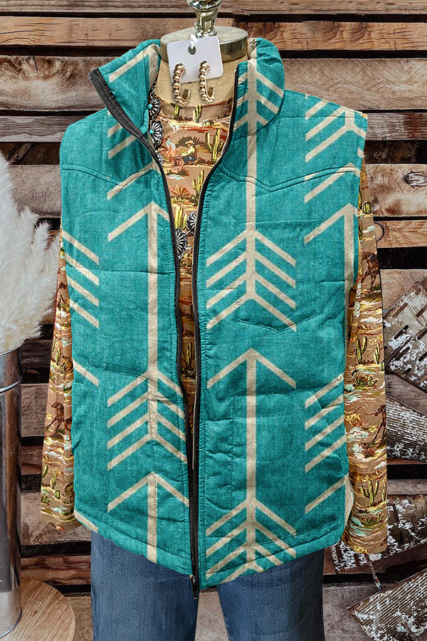 Turquoise Arrow Zip Padded Vest