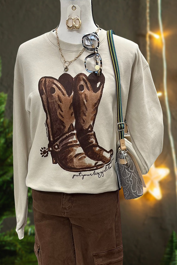 Retro Western Boot Print Sweatshirt