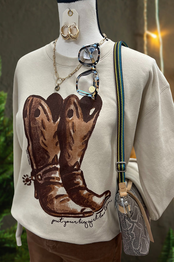 Retro Western Boot Print Sweatshirt