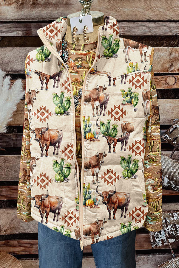 Cow Cactus Print Padded Vest