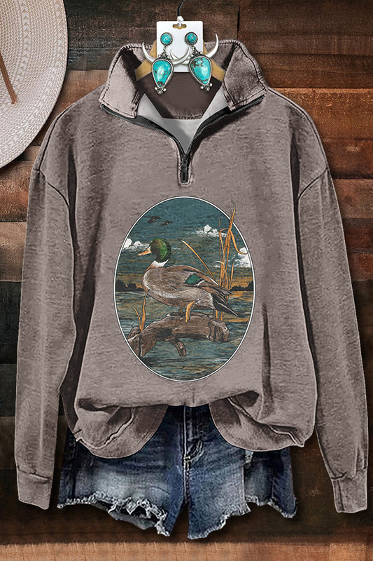 Retro Wild Duck Zipper Sweatshirt