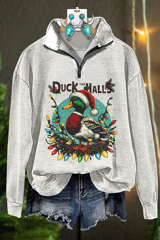 Vintage Christmas Duck Zipper Sweatshirt