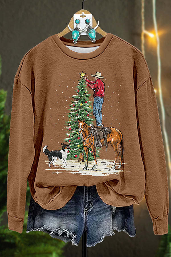 Christmas Cowdad Printed Sweatshirt