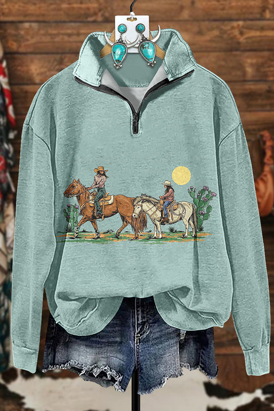 Turquoise Cowmom Zippered Sweatshirt