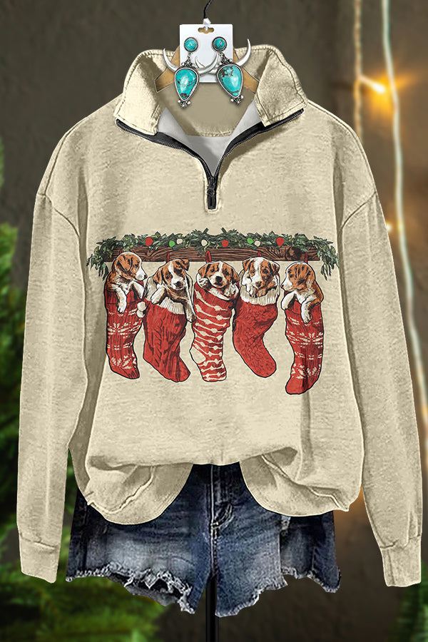 Christmas Stocking Dog Zipper Sweatshirt