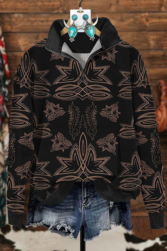 Vintage Western Boot Stitched Zipper Sweatshirt