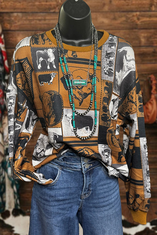 Western Ranch Cow Print Sweatshirt