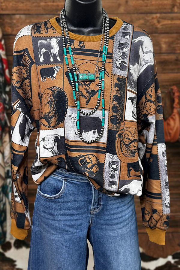 Western Ranch Cow Print Sweatshirt