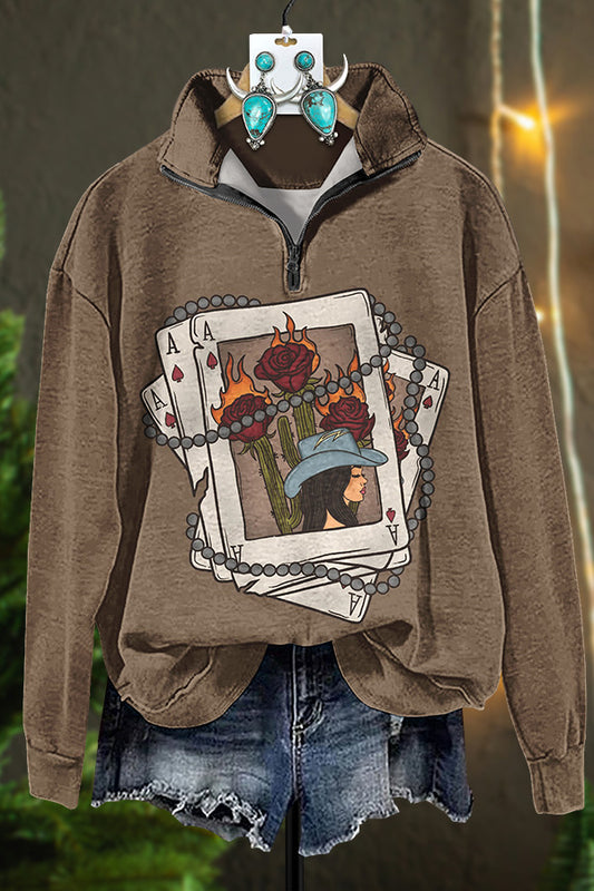 Valentine's Day Cowgirl Rose Playing Card Sweatshirt