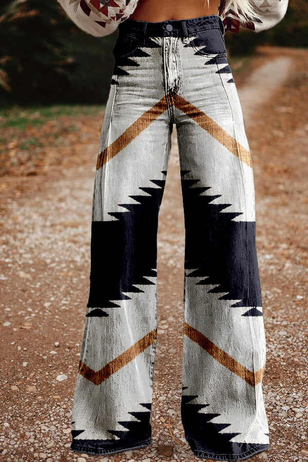 Contrast Color Aztec Striped Wide Leg Pants