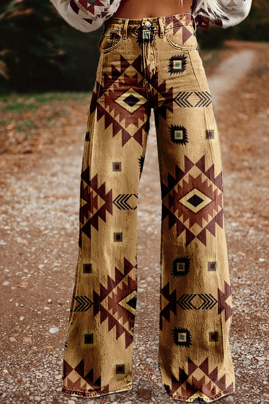 Retro Classic Aztec Printed Wide Leg Pants