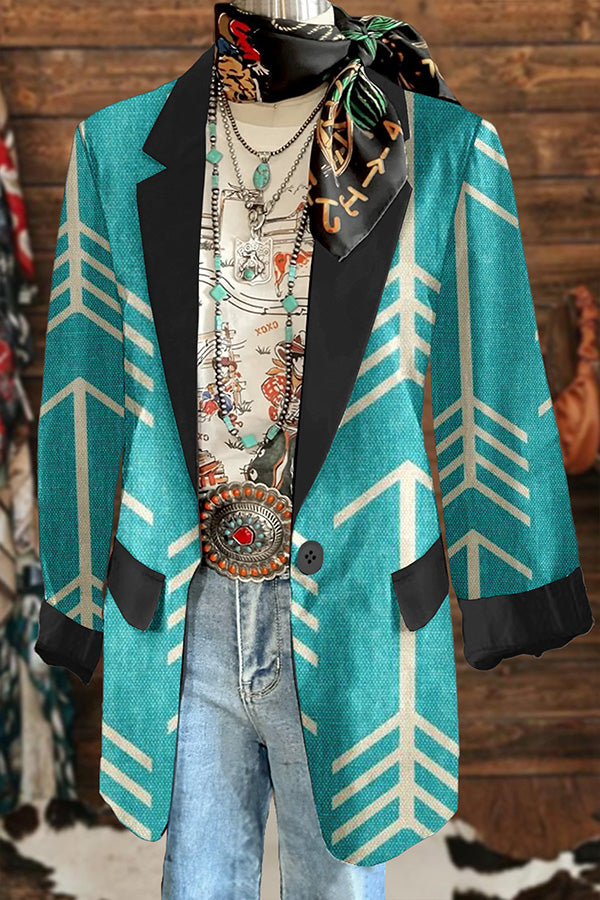 Western Turquoise Arrow Print Blazer