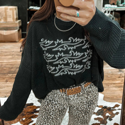 Western Simple Stitch Print Sweater