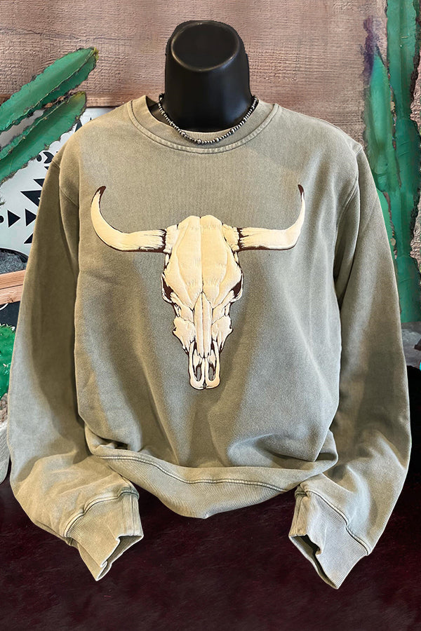 Western Cow Skull Printed Sweatshirt