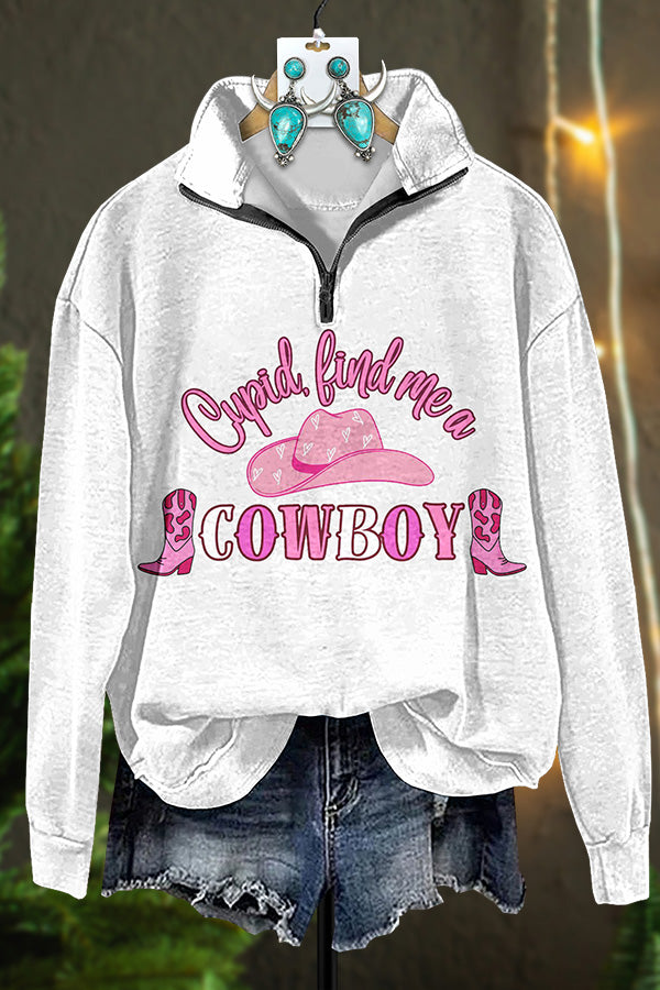 Western Cupid Valentine's Day Zipper Sweatshirt