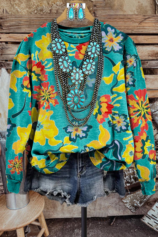 Contrast Floral Print Sweatshirt