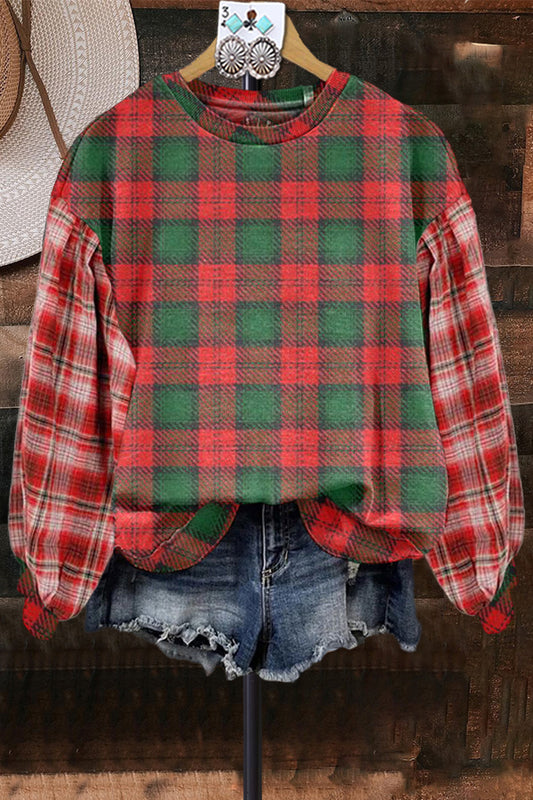 Vintage Contrast Plaid Print Sweatshirt