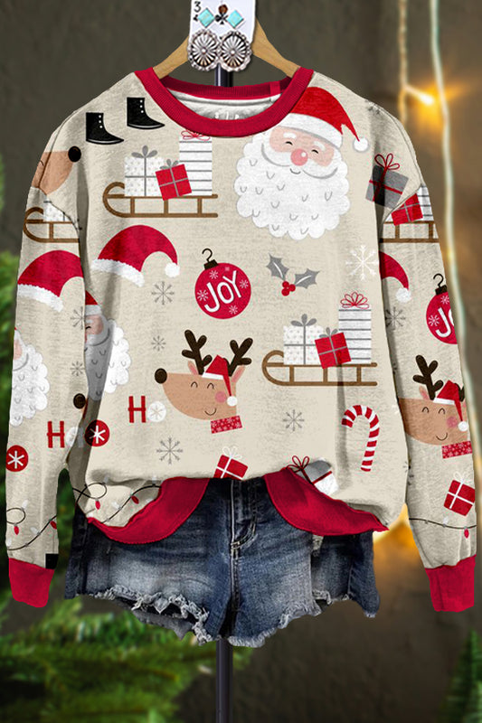 Classic Contrast Color Christmas Print Sweatshirt