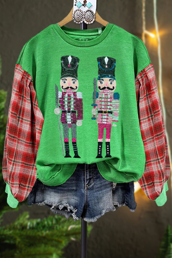 Classic Plaid Contrast Nutcracker Sweatshirt