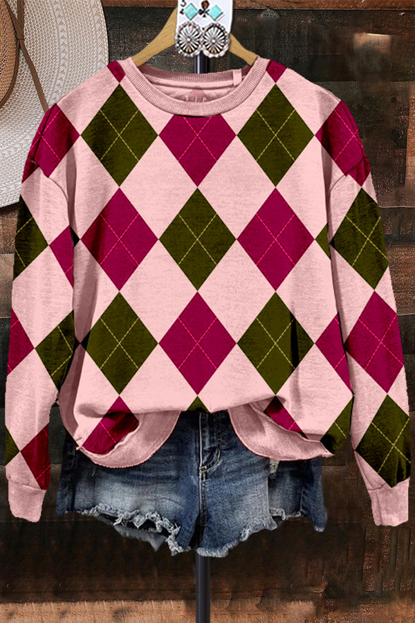 Vintage Check Contrast Color Sweatshirt