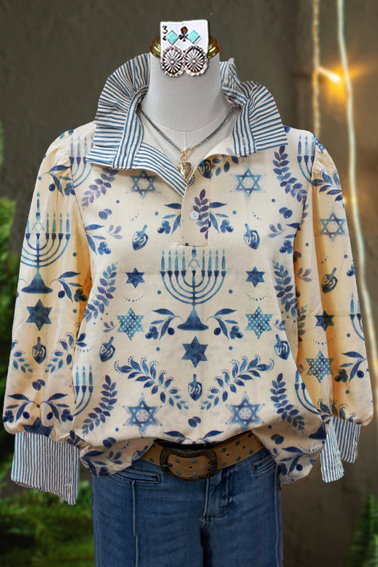 Elegant Contrast Hanukkah Print Top